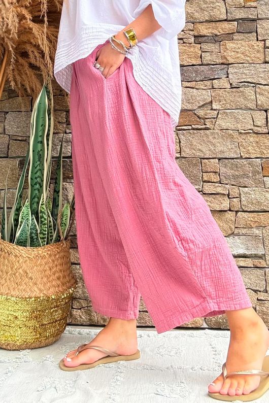 Annie Cushion Cotton Barrel Culotte Pant Indian Pink